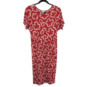 Boden Red & White Abstract Floral Midi Dress US Size 6 Petite